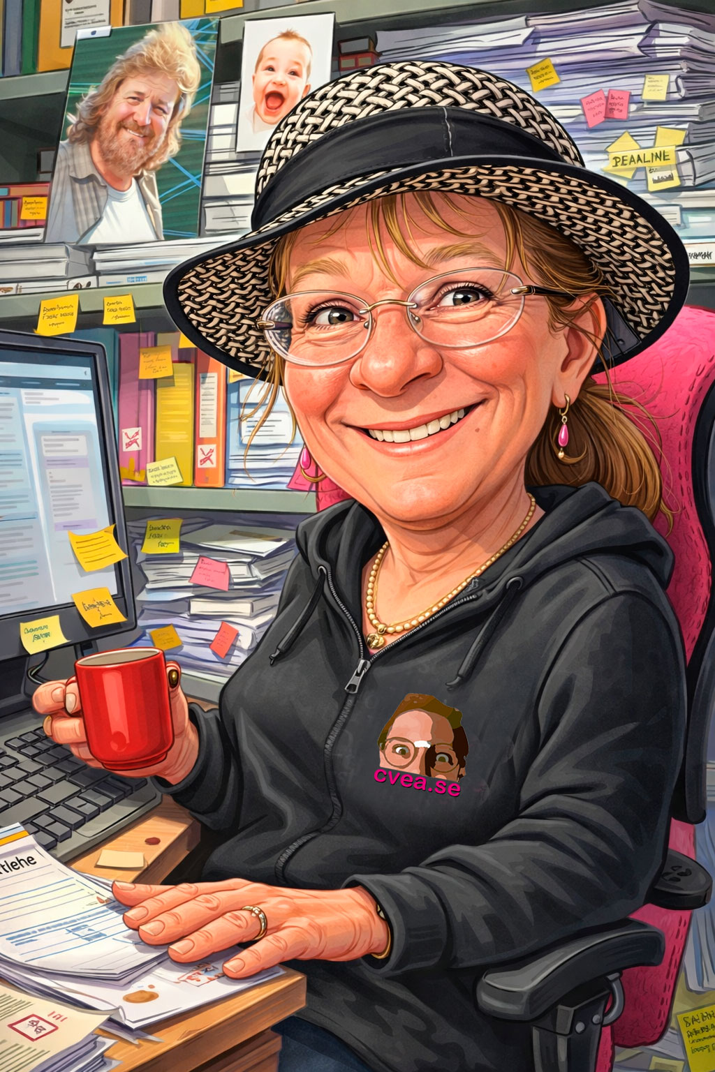 AI-bild av Cicci Wik på kontoret.